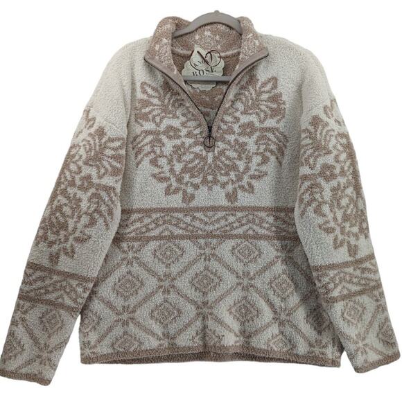 Knox Rose Sherpa 1/4 Zip Pullover Xxl Fuzzy Cozy Sweatshirt Damask Sweater Layer - Picture 1 of 7